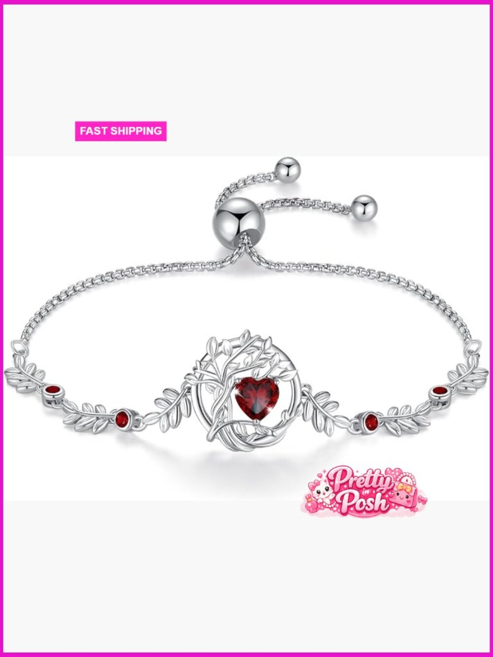 Tree of Life Birthstone Charm Bracelet Sterling Silver Adjustable Chain